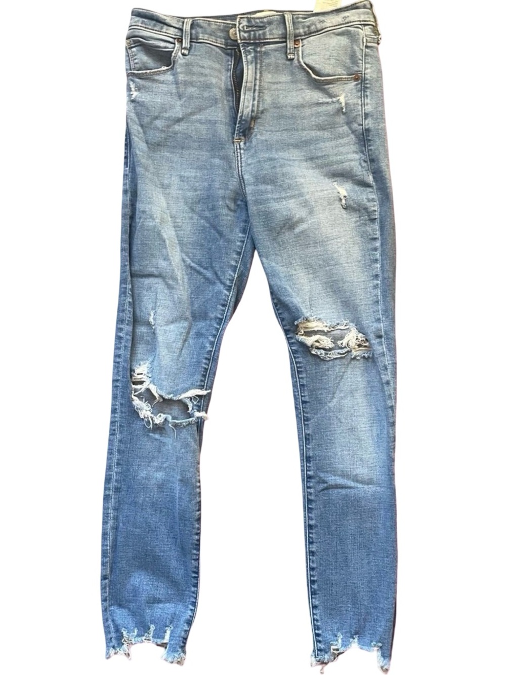 A&F High Rise Distressed Raw Hem Skinny Jeans 28 Y2K Denim
